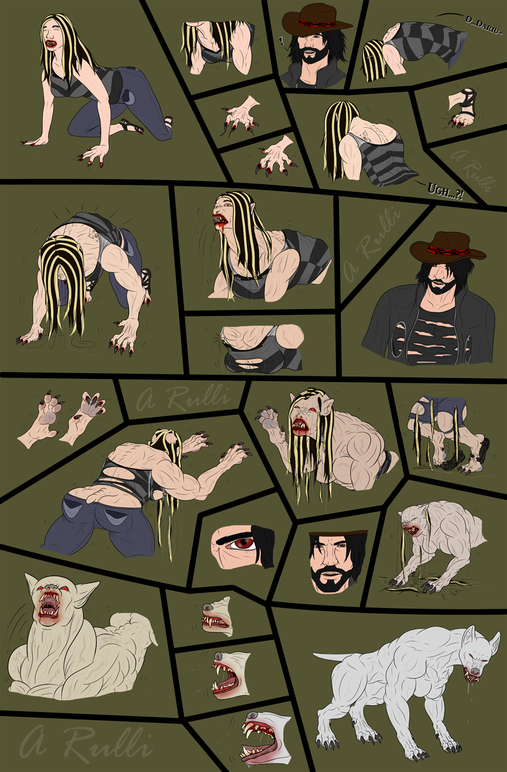My 1st Dog Creature TF Scene (Includes Bloody Version) by Adaru32
