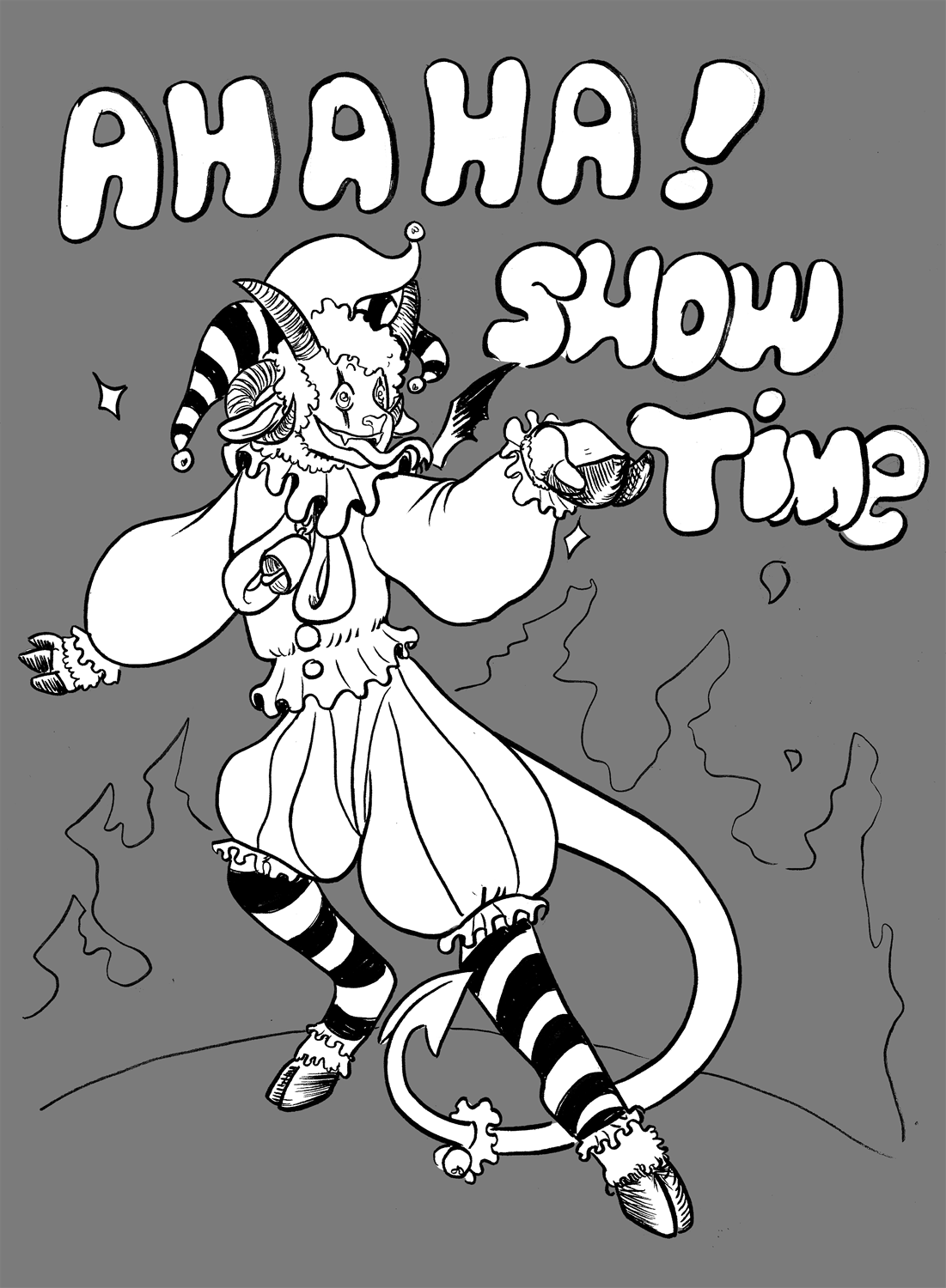 Hellish Jester..color&black and white by Mxmaramoose