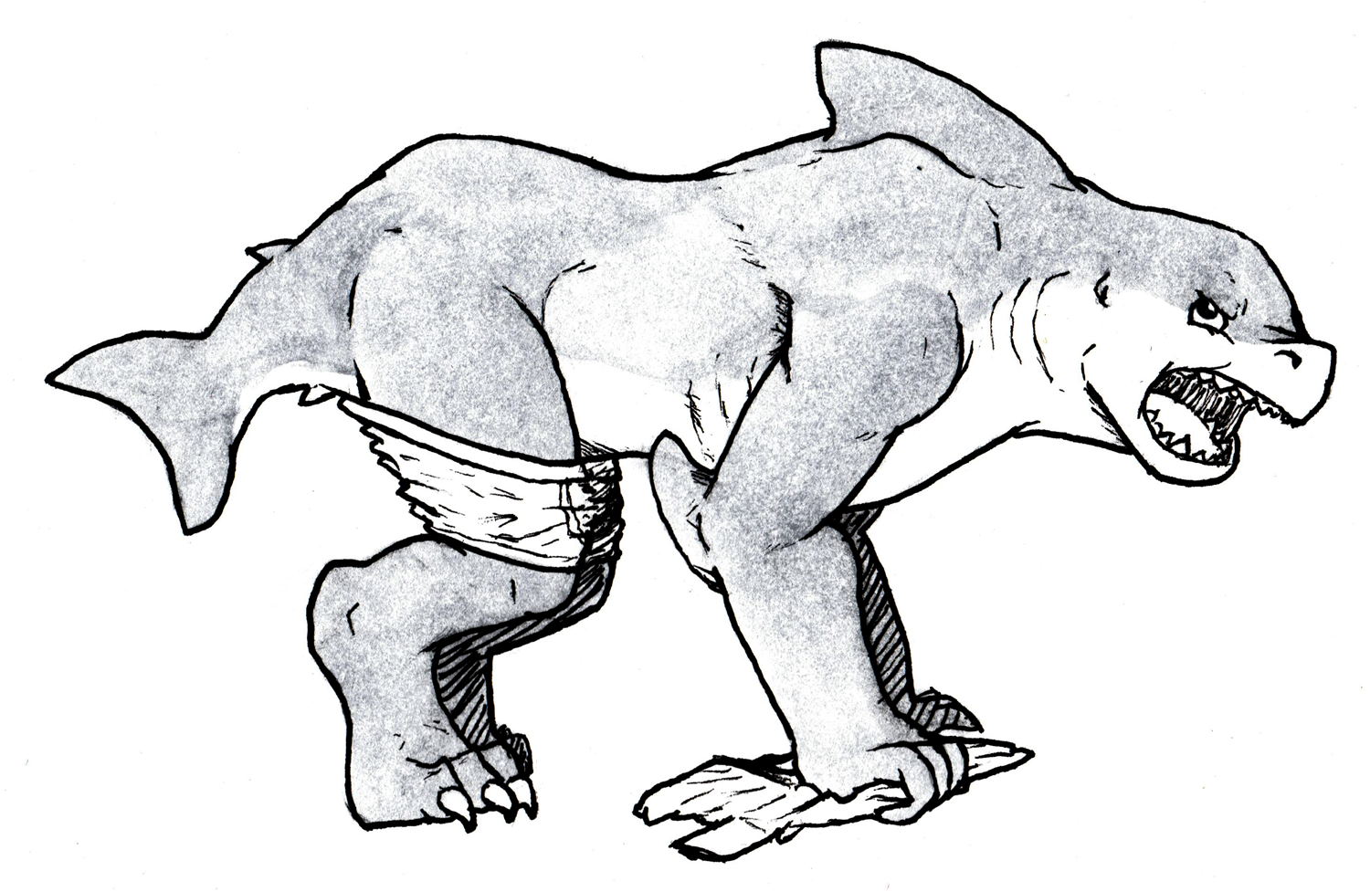 Quadrupedal wereshark dude by THE COAST IS NEAR